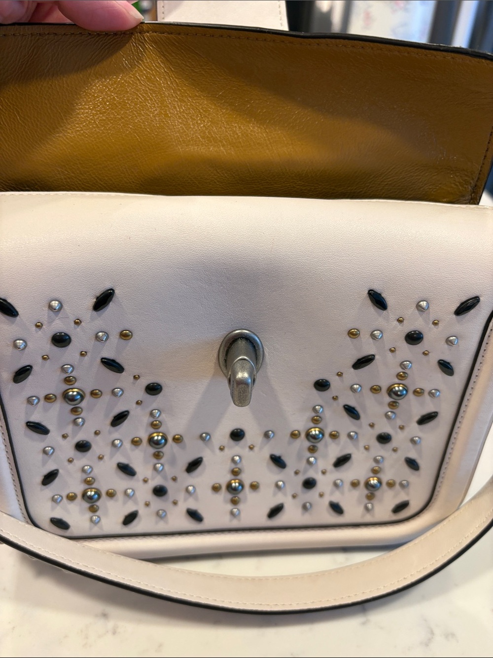 Coach Cream Leather Studded Crossbody Shoulder Bag - Picture 9 of 15